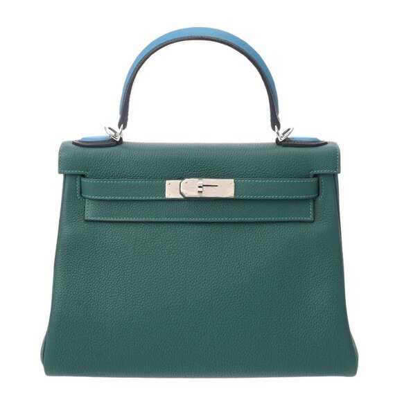 HERMES Kelly 28 O-Pass Inner Stitch 2WAY Malachite/Bleu zanzibar - Picture 1 of 12